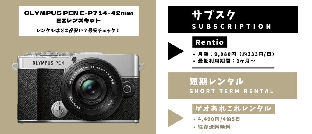 OLYMPUS PEN E-P7 14-42mm EZレンズキットレンタル 最安