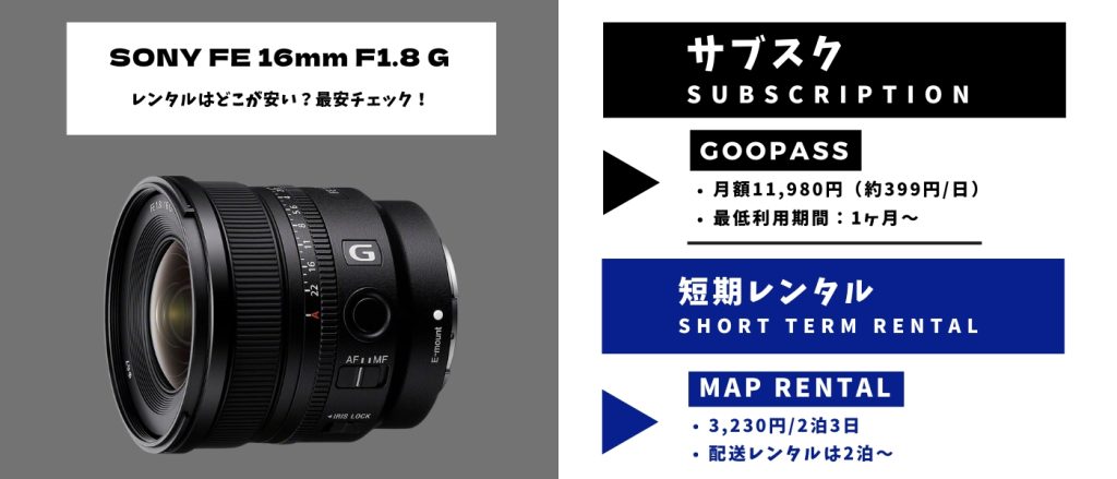 SONY FE 16mm F1.8 G SEL16F18G レンタル 最安
