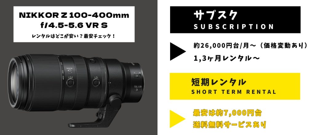 NIKKOR Z 100-400mm f:4.5-5.6 VR Sレンタル 最安
