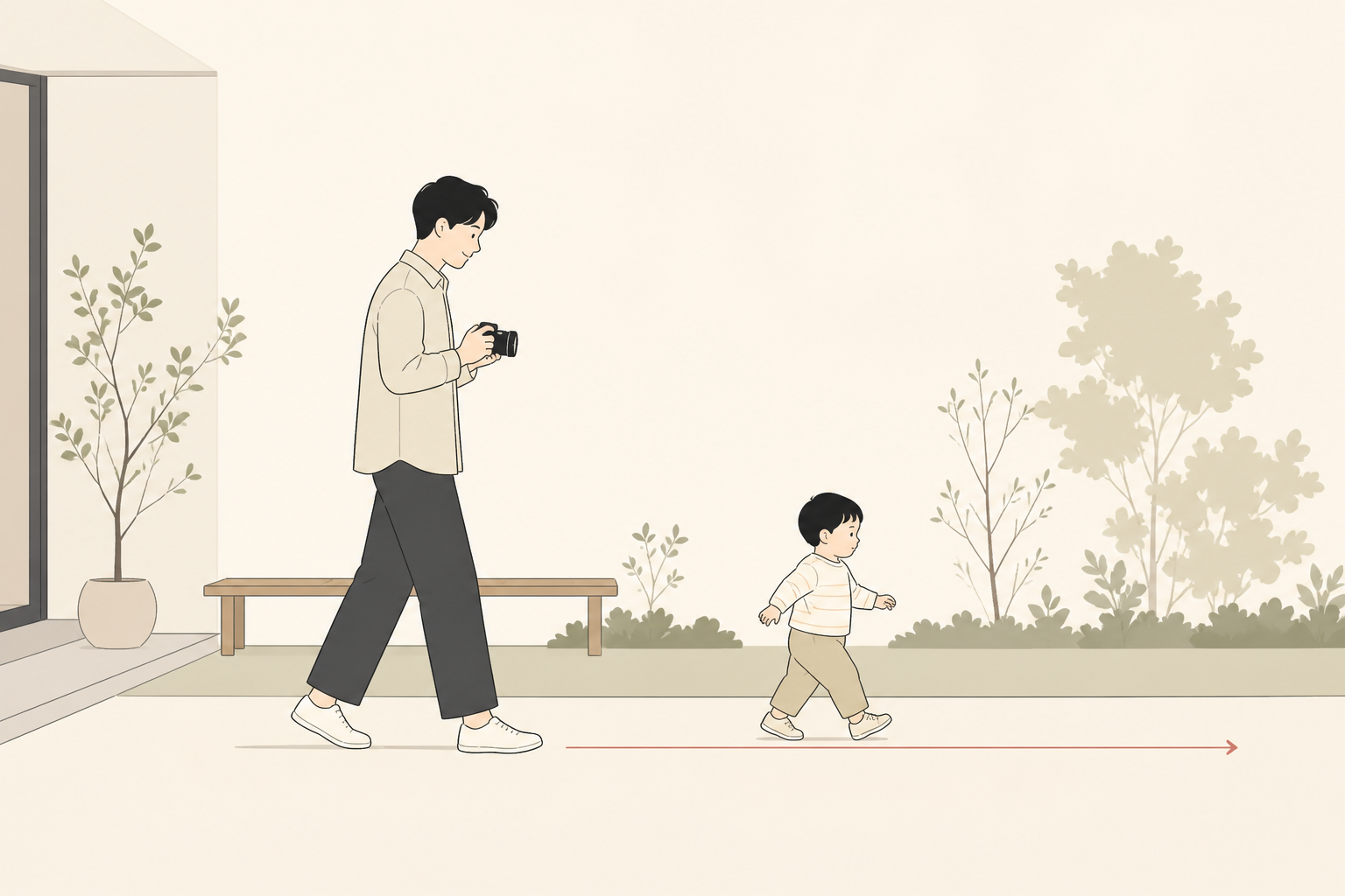 子どもの動きに合わせて撮影位置を変える保護者