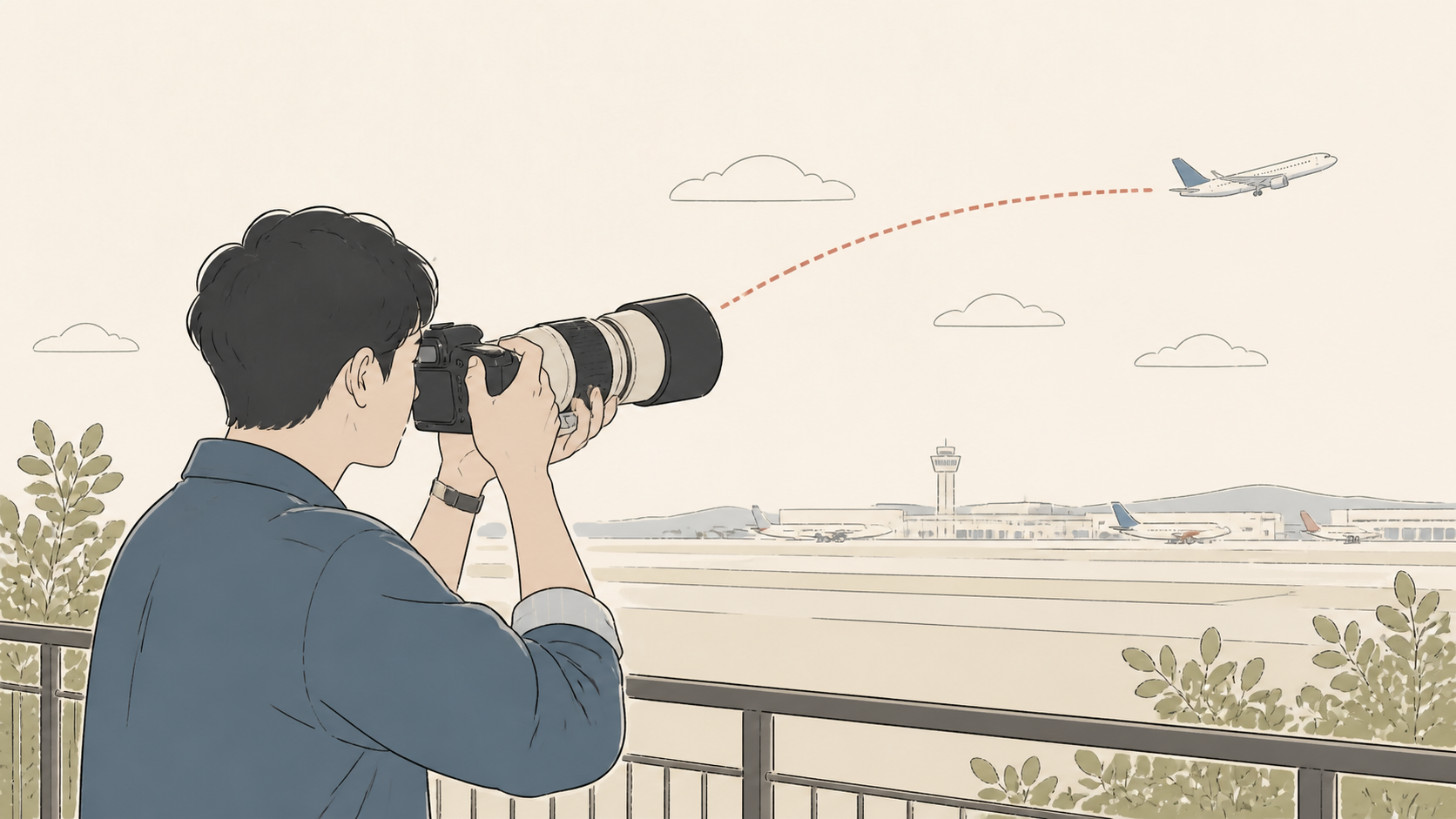 600mmの超望遠ズームで航空機を追うイメージ