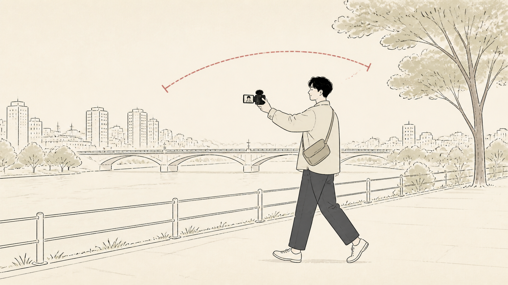 Canon V系で歩き撮りVlogを撮る場面