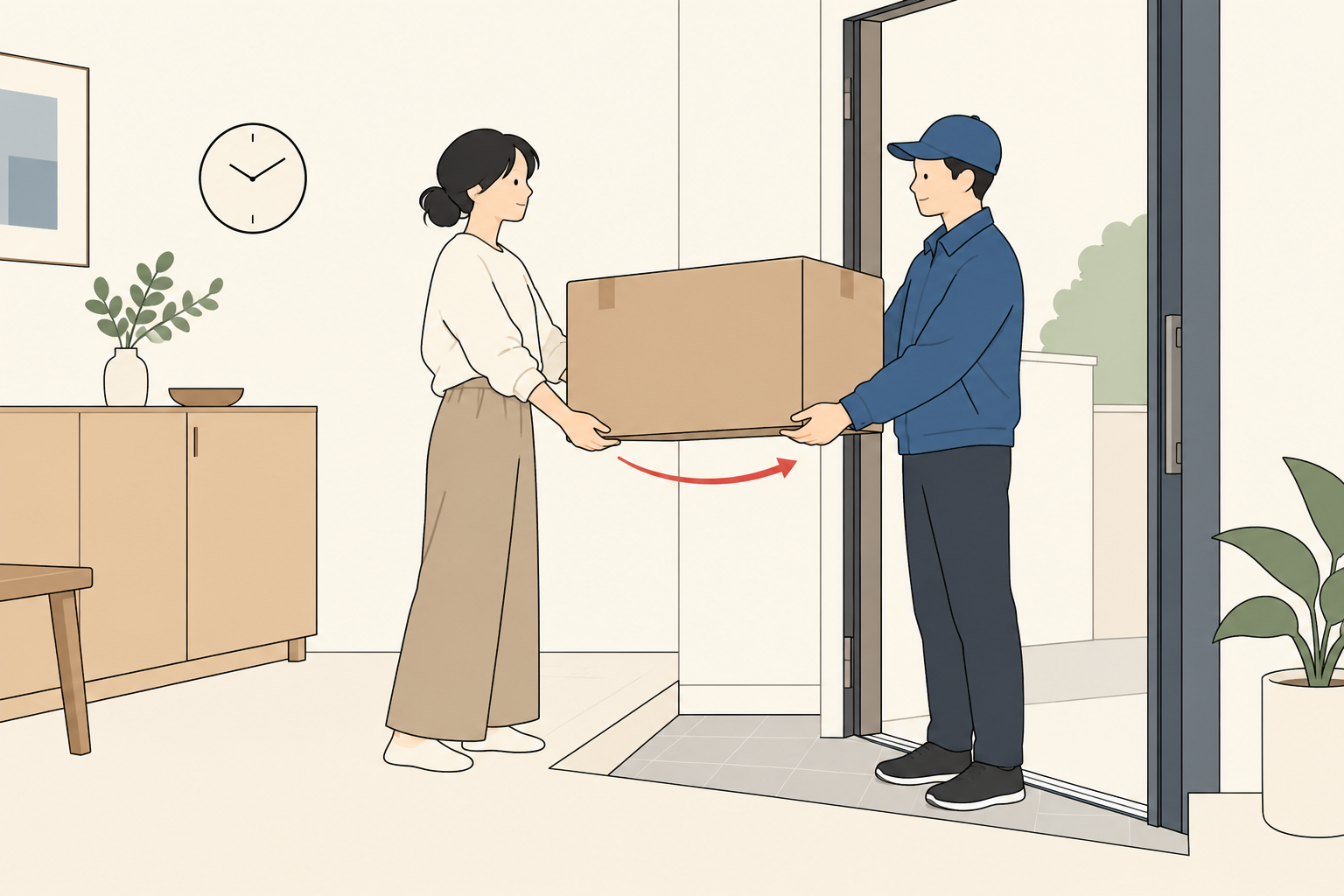 返却期限に合わせて家電の集荷を受け渡す様子
