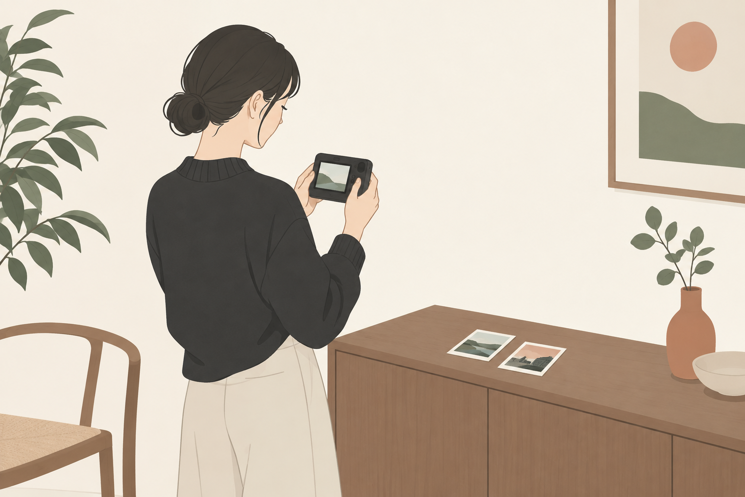 カメラの画面で写真を選んでからプリントする様子