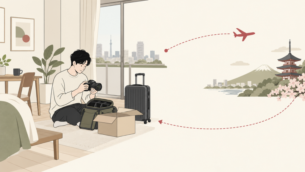 モノカリで借りたカメラを旅行前に確認するイメージ