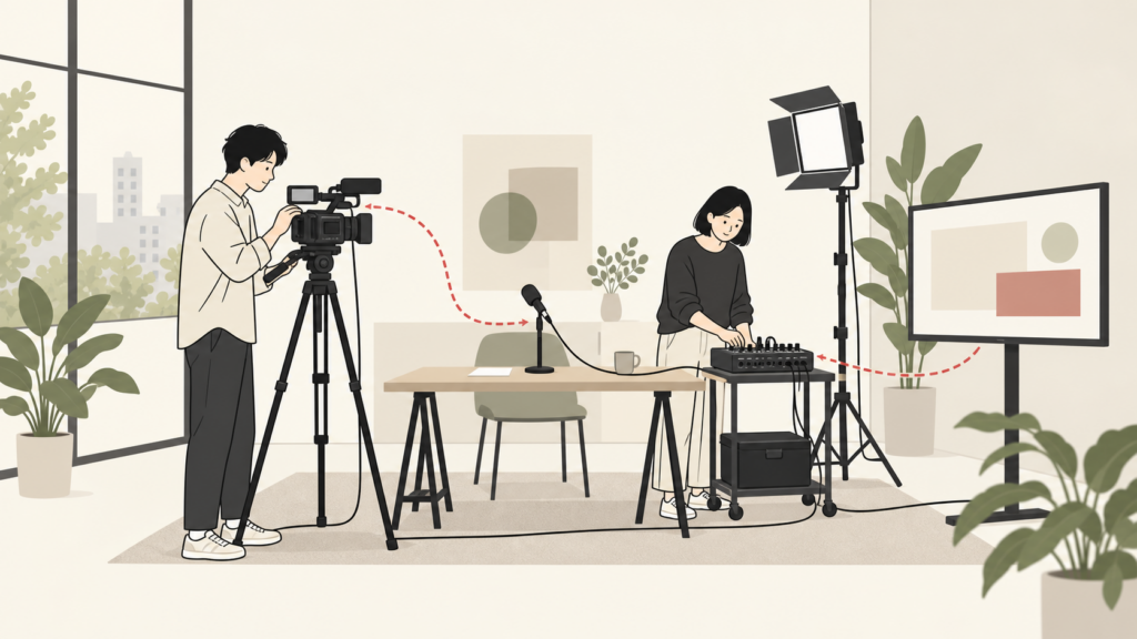 PANDA STUDIOの業務用映像機材を準備するイメージ