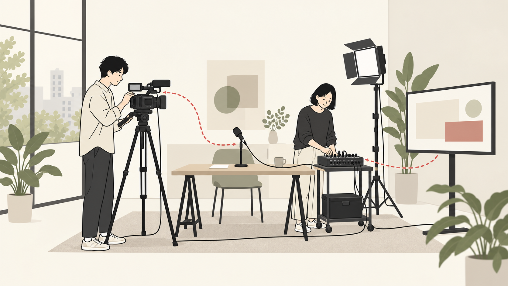 PANDA STUDIOの業務用映像機材を準備するイメージ