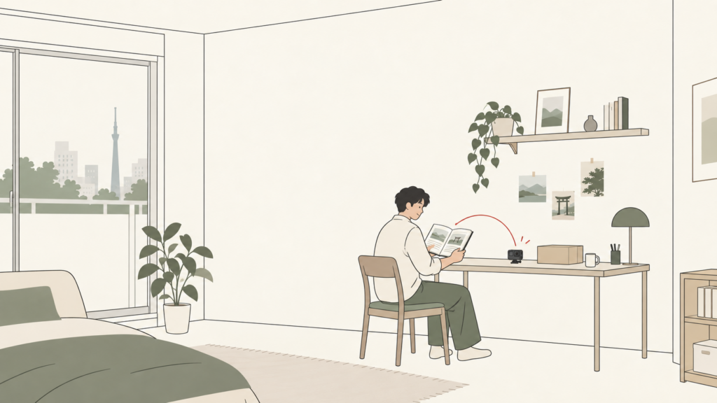 kikitoで小型アクションカメラを借りた体験を振り返るイラスト