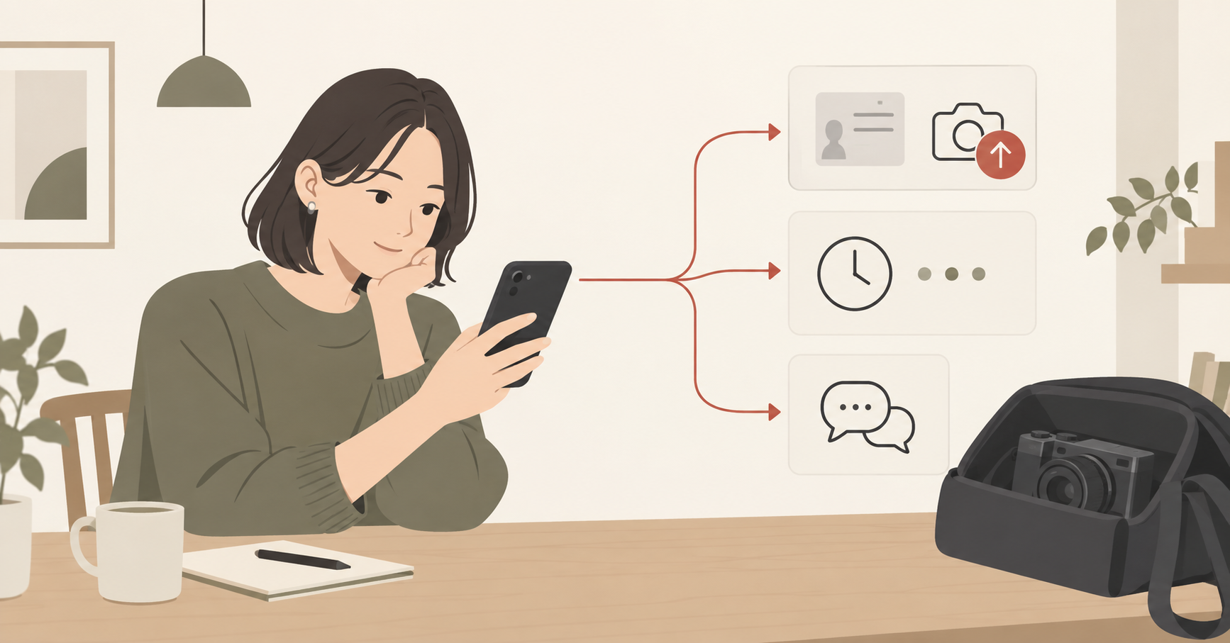 GOOPASSの本人確認と審査状況をスマートフォンで確認する女性