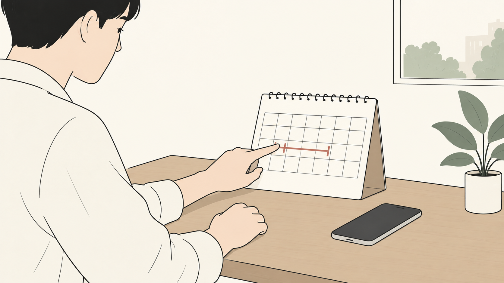 スマートフォンを借りる期間をカレンダーで確認するイラスト