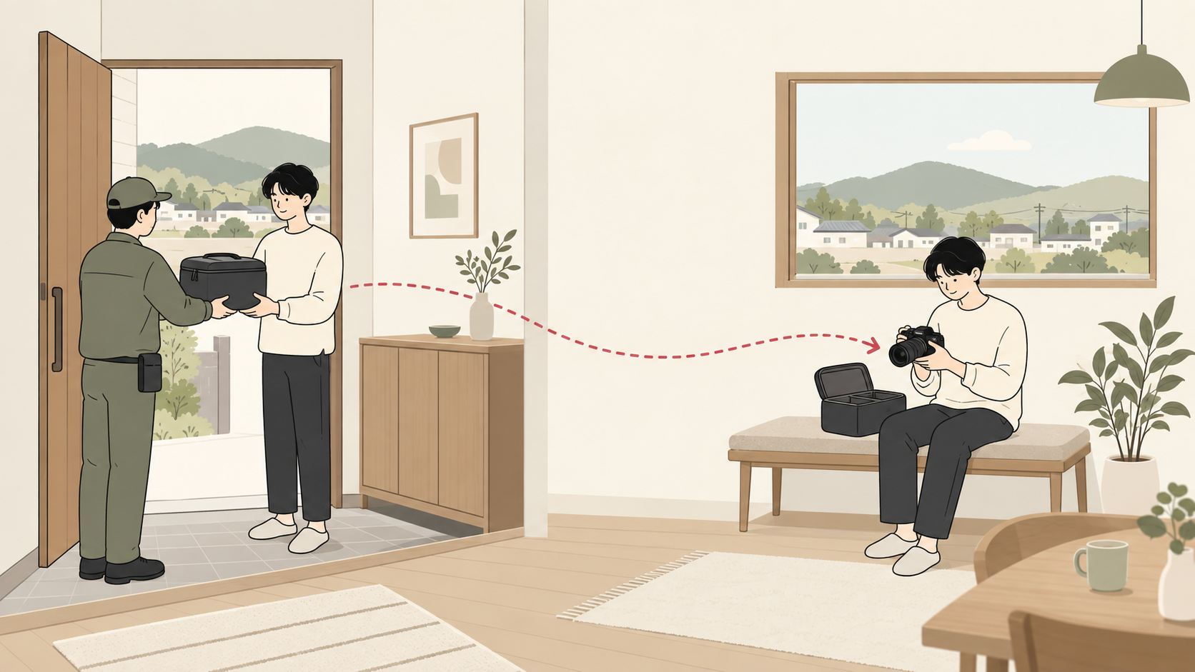 地方から全国配送のカメラレンタルを利用するイメージ
