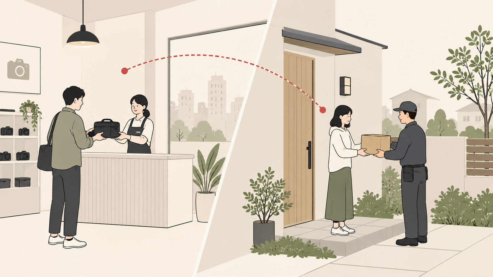 APEX RENTALSの店舗受け取りと宅配を比べるイメージ