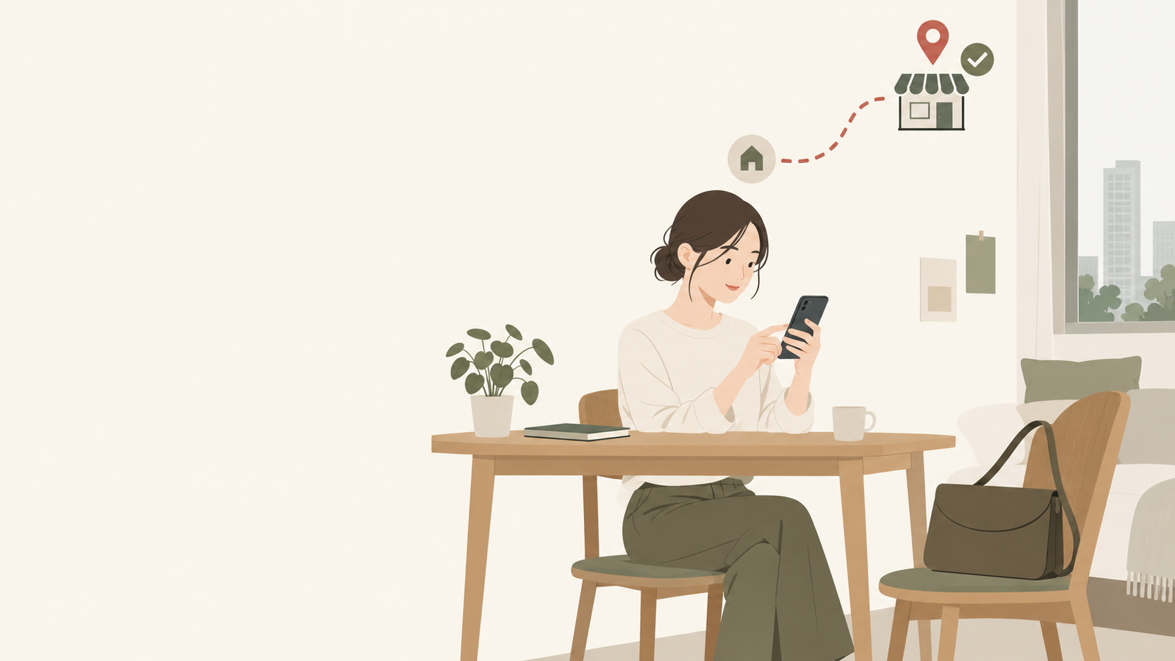 店へ向かう前に予約と受取場所を確認するイラスト