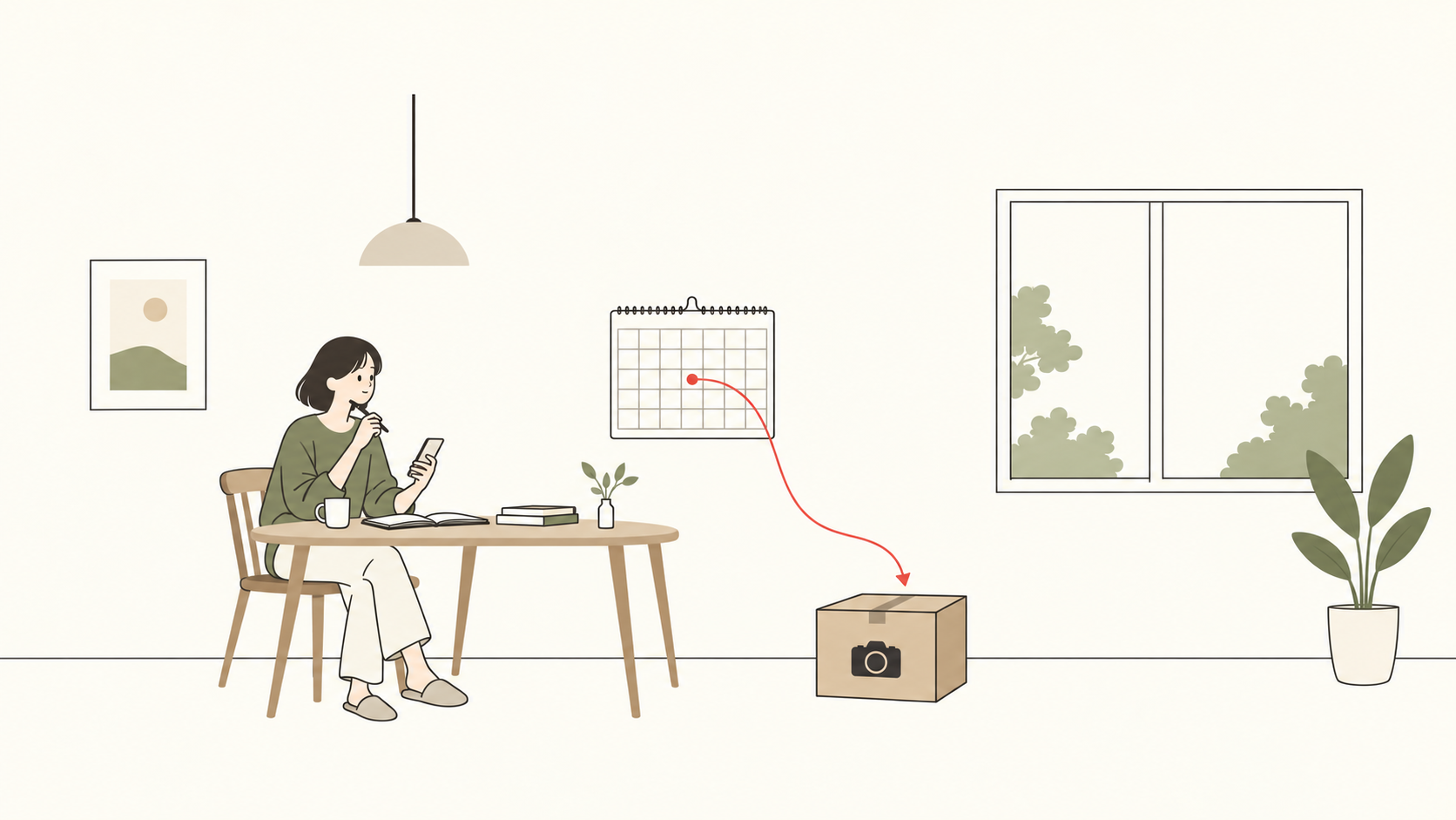 利用予定に合わせてレンタル期間を確認する場面のイラスト