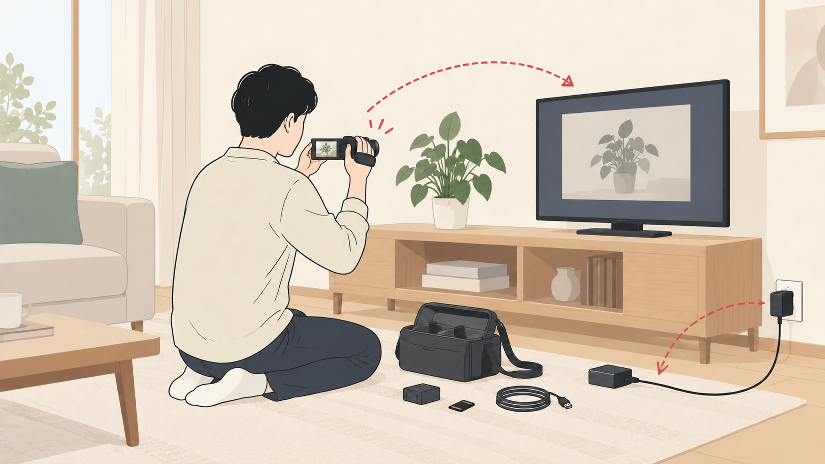 本番前にビデオカメラと付属品を確認する