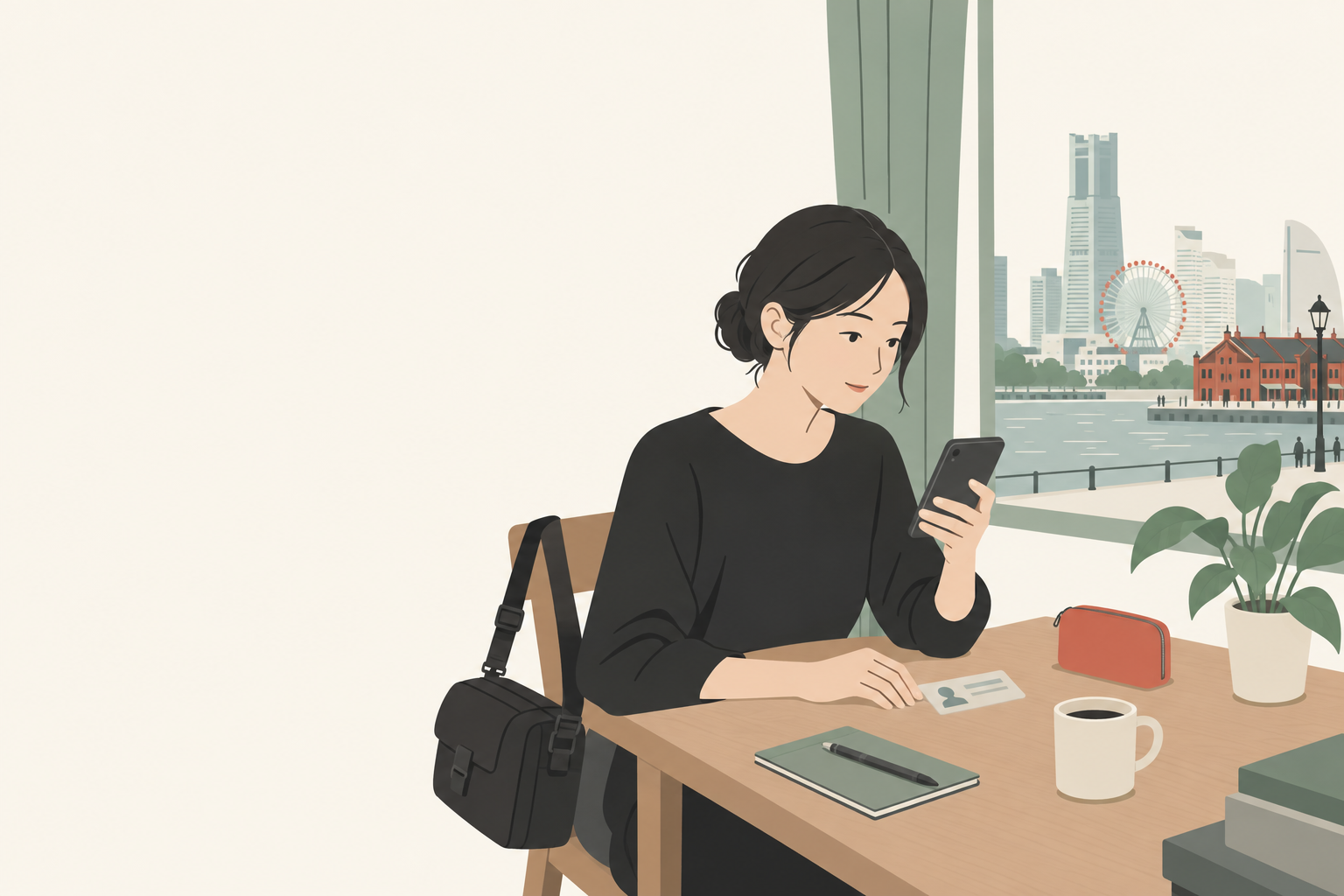 来店前に予約内容と本人確認書類を確かめる人のイラスト