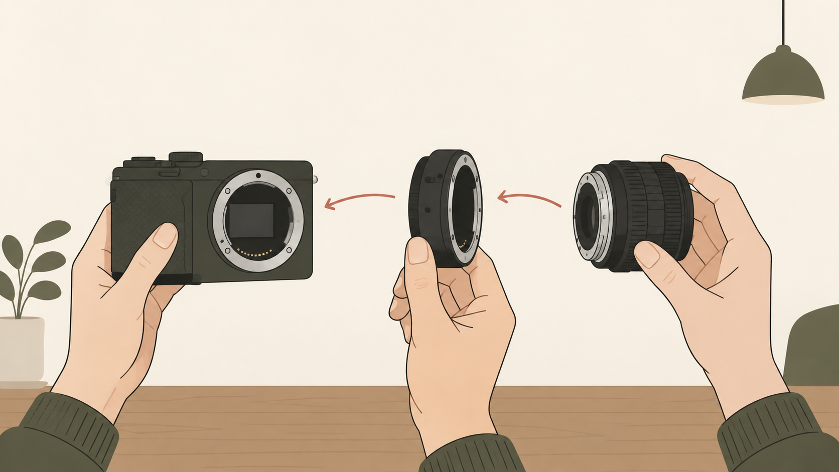 Nikon ZとMマウントレンズをアダプターでつなぐ概念図