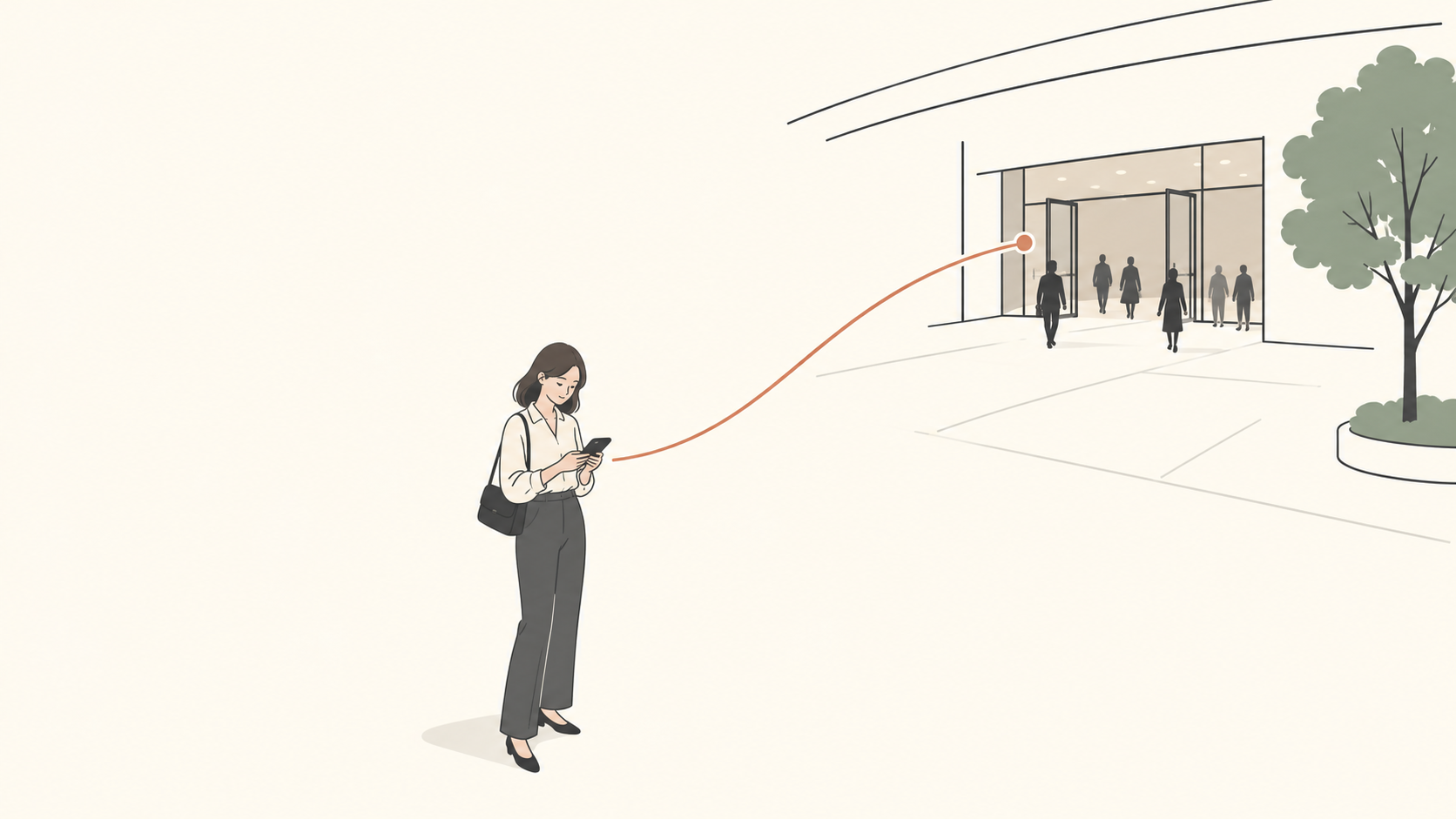 会場の外でレンタルスマホを準備する成人のイラスト