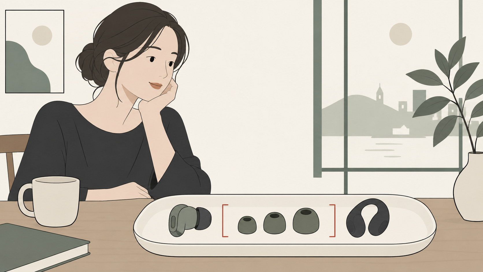 イヤーチップのサイズと耳を塞がないイヤホンの形を比べるイメージ