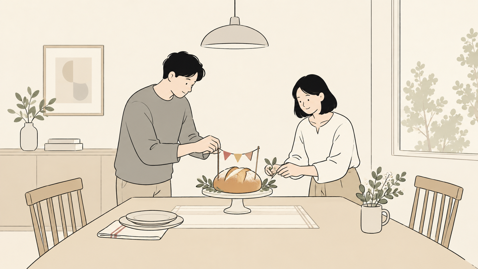 一升パンのお祝い準備の一般イメージ（イラスト）