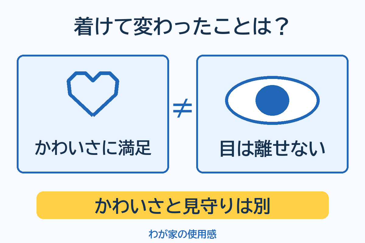 わが家ではかわいさに満足した一方、クッションを着けても目を離せなかった