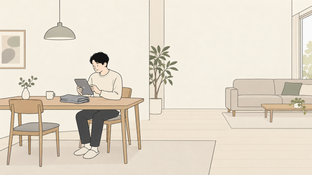 抱っこ紐のガイドを確認する一般の成人のイメージ（イラスト）