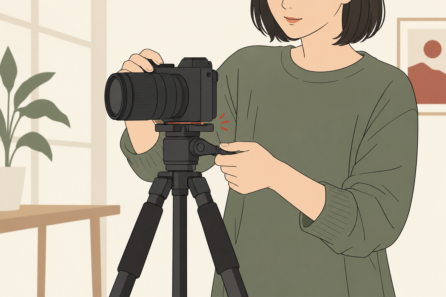 取り付け部分を確認する人のイラスト